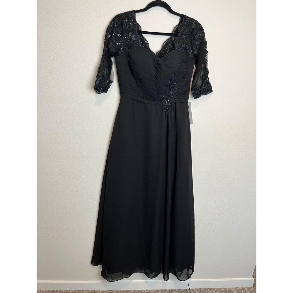 Wear Your Love Dress Womens Black Beaded Lace‎ Chiffon Gown Formal 3/4 Sleeve